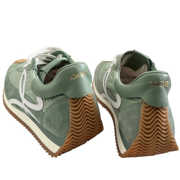 Loewe Women's Flow Logo Leather Trim Suede Sneaker - Pistachio Green 40 EU 10 US - Picture 7 of 15
